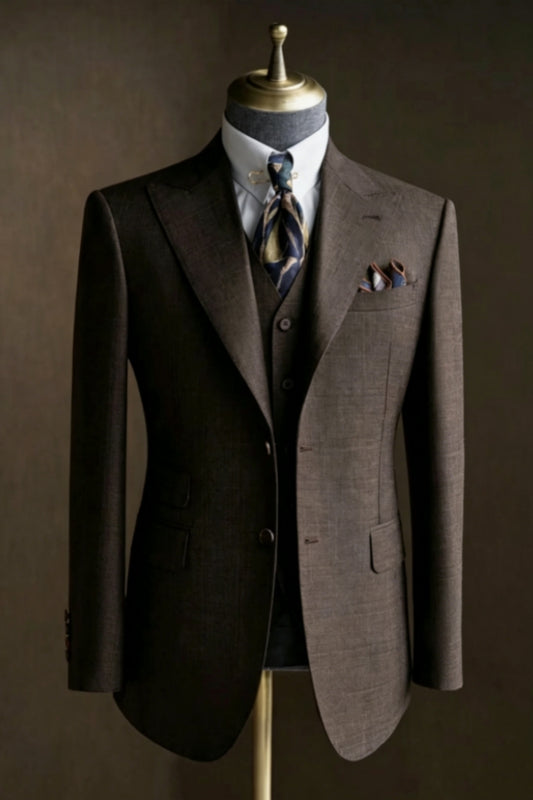 Chic Brown Newest Notched Lapel Wool Business Suits With Waistcoat