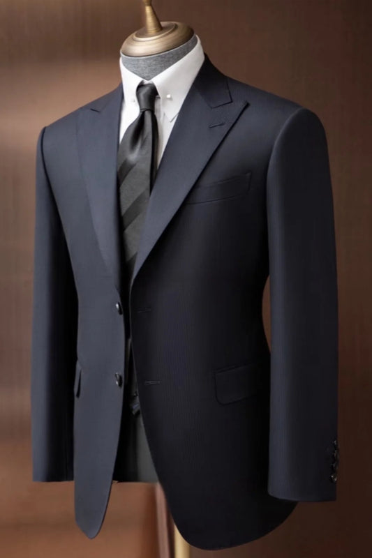 Classic Navy Striped Peaked Lapel Business Suits