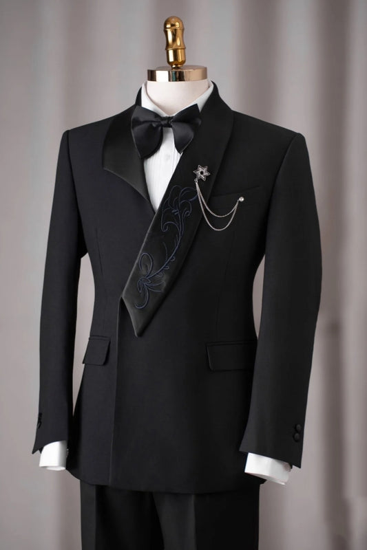 Unique Design Black Shawl Lapel Best Fitted Wool Wedding Suits