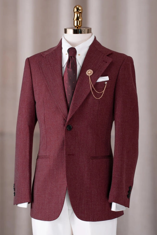 Glamorous Burgundy Bespoke Notched Lapel Wool Business Suits