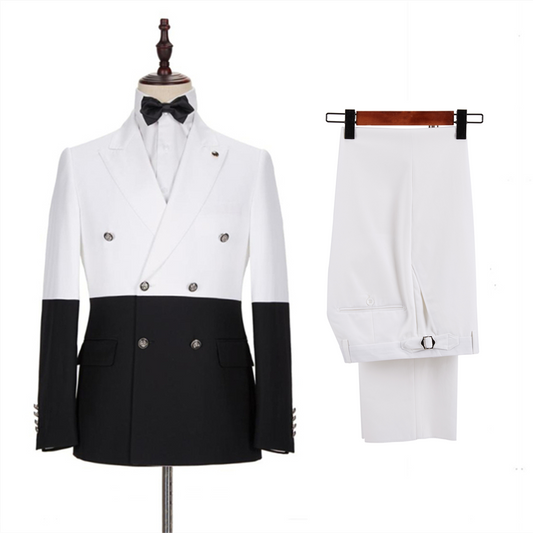 Black And White Double Breasted Peaked Lapel Prom Men Suits