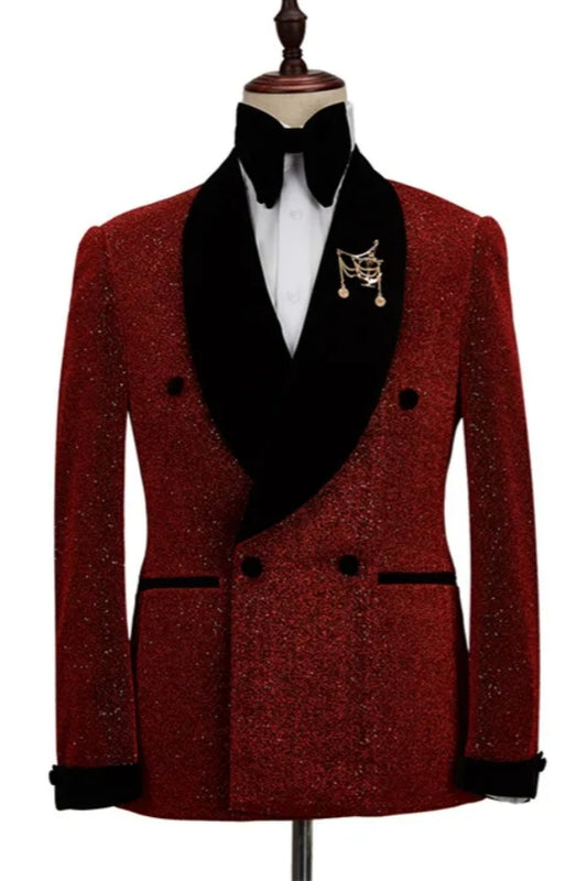 Glamorous Sparkle Red Double Breasted Shawl Lapel Wedding Suits
