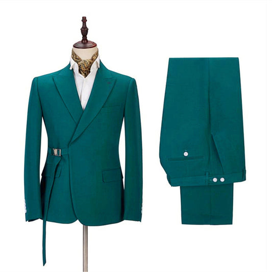 Fashion Teal Green Wool Men Suits With Adjust Belt