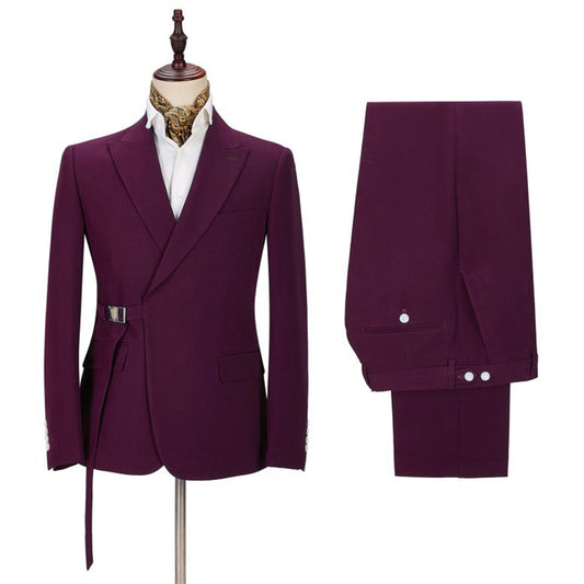 Charming Grape Wool Prom Men Suits With Adjust Belt