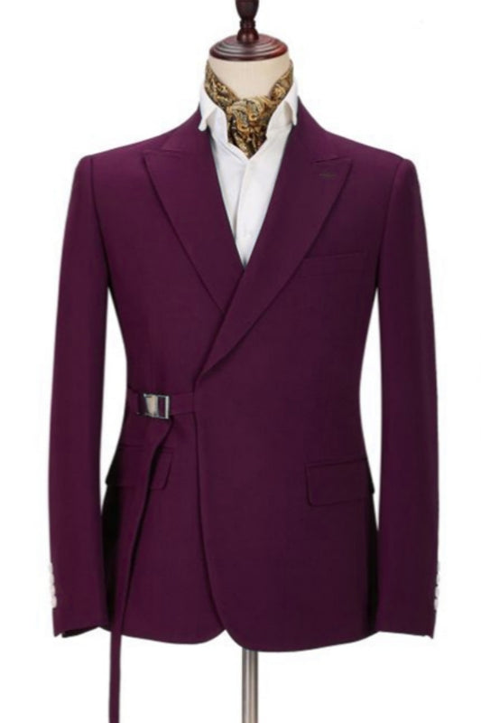 Charming Grape Wool Prom Men Suits With Adjust Belt