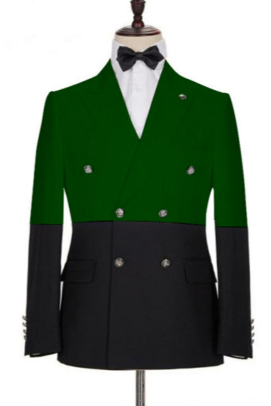 Handsome Green Double Breasted Peaked Lapel Prom Suits
