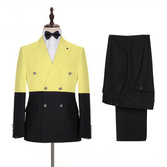 Yellow Trendy Double Breasted Peaked Lapel Prom Suits
