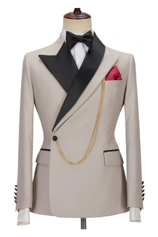 Close Fitting Light Gray One Button Wool Prom Men Suits