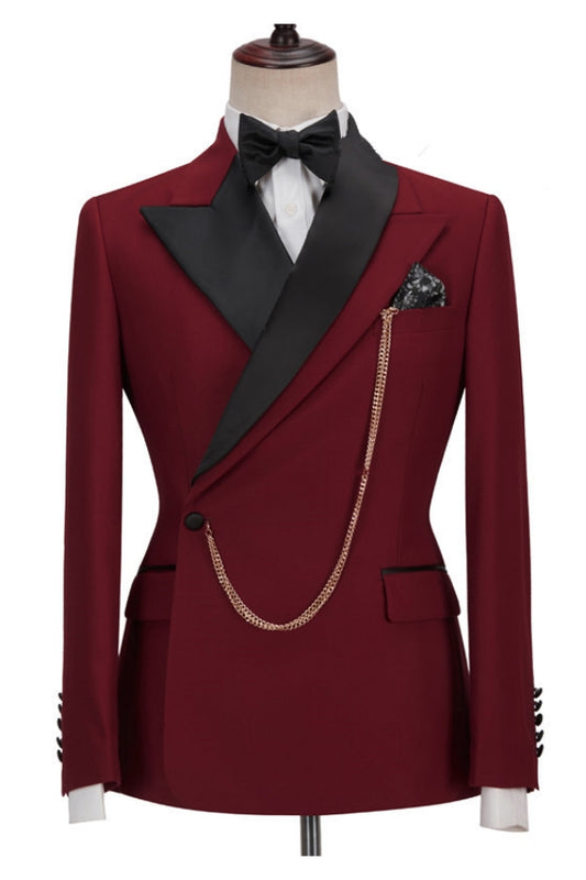 Charming Burgundy One Button Wool Prom Suits