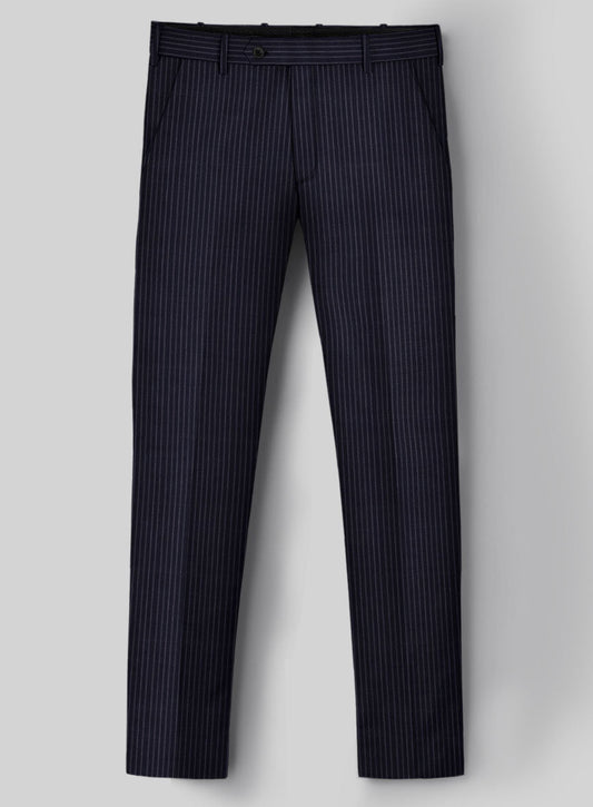 Fancy Blue Striped Notched Lapel Wool Business Suits