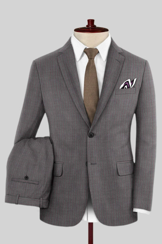 Gray Newest Modern Striped Notched Lapel Wool Business Suits