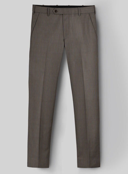 Formal Brown Striped Notched Lapel Wool Men Suits
