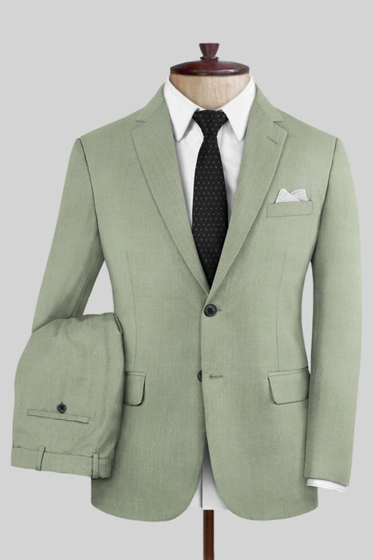 Chic Green Notched Lapel Wool Business Men Suits