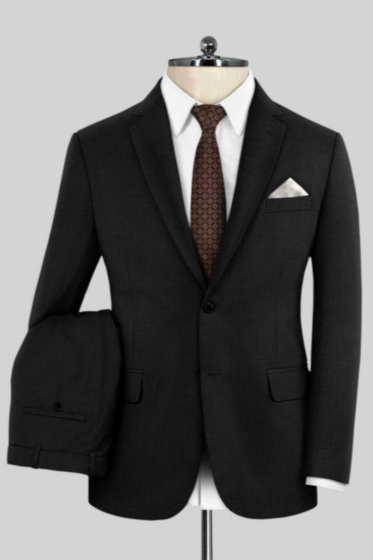 Classical Black Notched Lapel Wool Business Men Suits