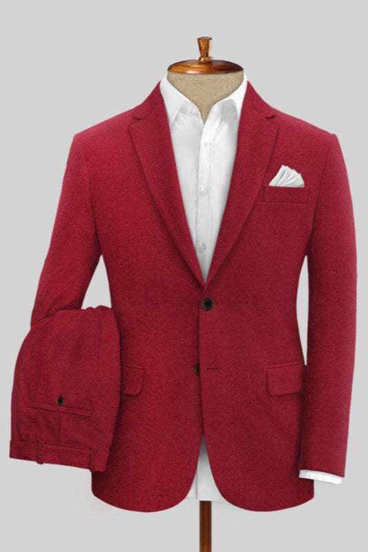 Classical Red Notched Lapel Wool Business Men Suits