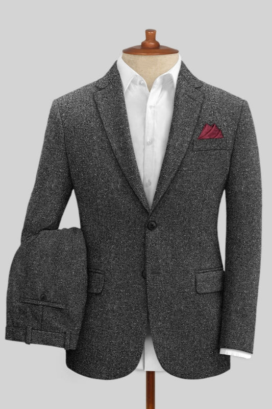 Sparkle Gray Notched Lapel Wool Business Men Suits