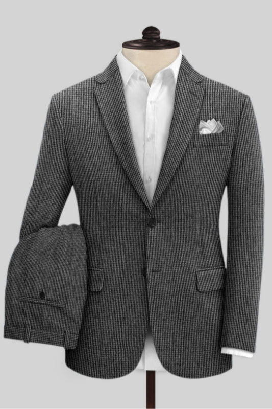 Slim Fit Gray Plaid Notched Lapel Wool Business Suits