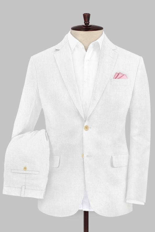 Modern White Notched Lapel Wool Business Suits