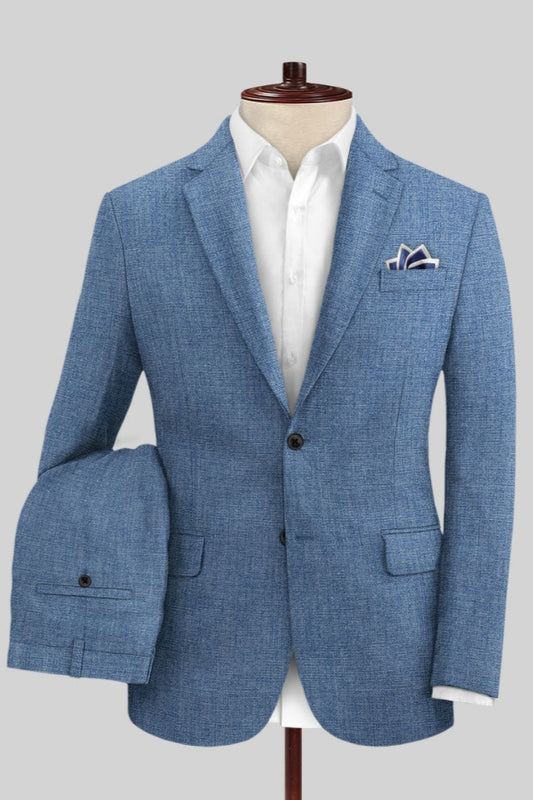 Bespoke Blue Notched Lapel Wool Business Men Suits
