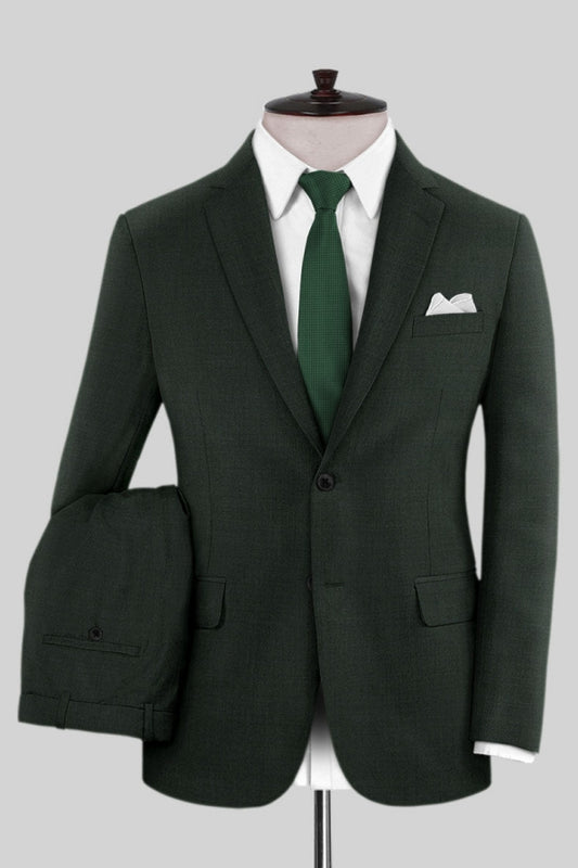 Modern Dark Green Notched Lapel Wool Business Men Suits