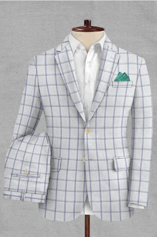 Bespoke White Plaid Notched Lapel Wool Prom Men Suits