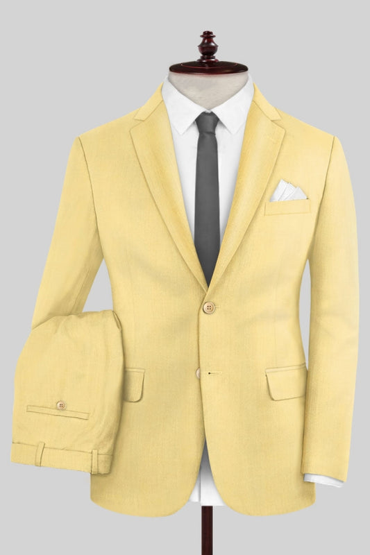Handsome Yellow Notched Lapel Wool Prom Men Suits