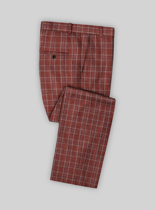 New Arrival Red Plaid Notched Lapel Linen Prom Men Suits