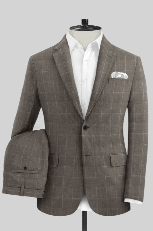 Chic Gray Notched Lapel Plaid Business Men Suits