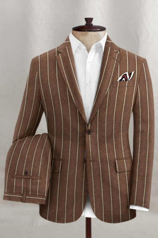 Fashion Brown Striped Notched Lapel Business Suits
