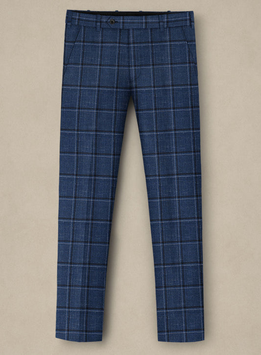 Chic Blue Plaid Notched Lapel Business Men Suits