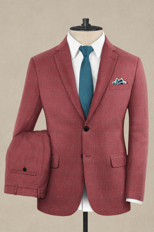 Chic Red Plaid Notched Lapel Prom Suits For Men