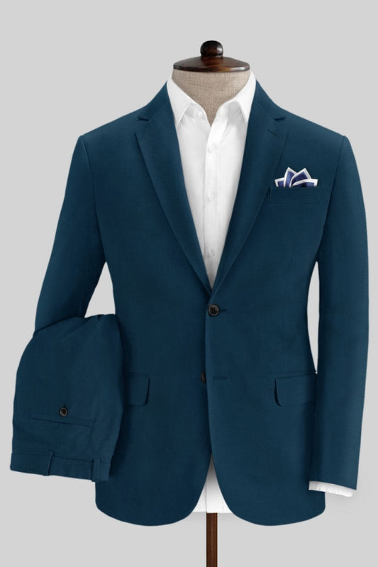 Trendy Dark Blue Wool Notched Lapel Prom Suits