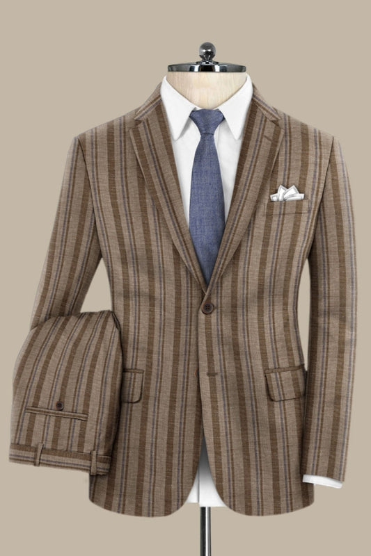 Slim Fit Brown Striped Newest Chic Business Men Suits