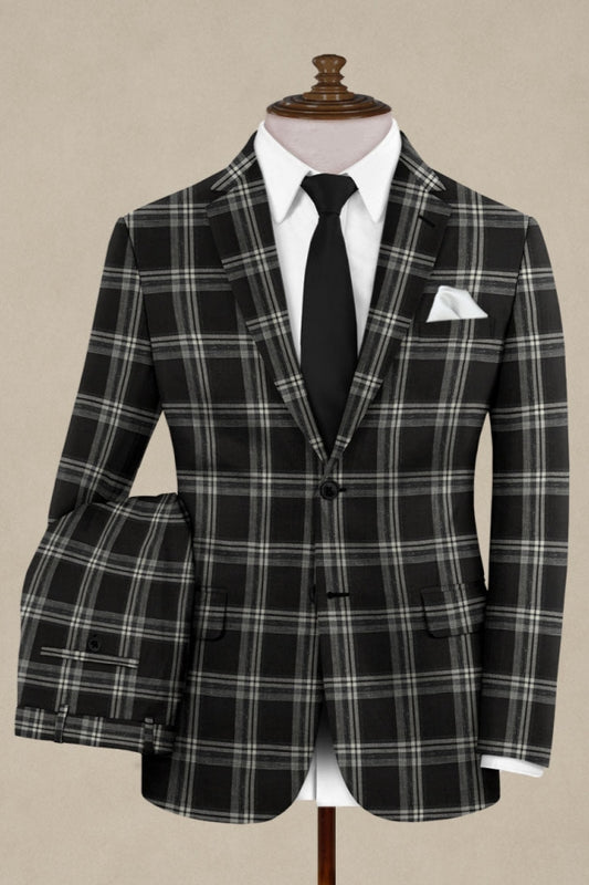 Black Classical Plaid Close Fitting Business Men Suits