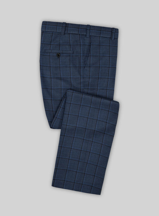 Stylish Dark Blue Plaid Notched Lapel Business Men Suits