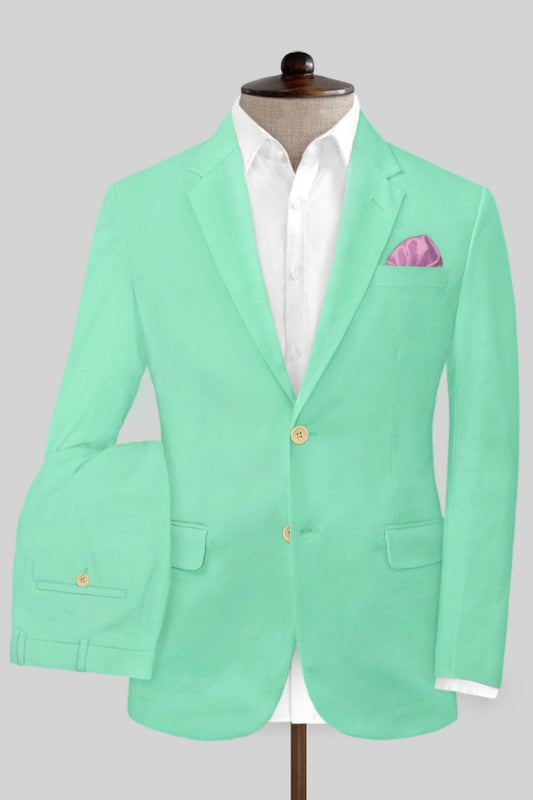 Slim Fit Mint Green Newest Wool Notched Lapel Prom Suits
