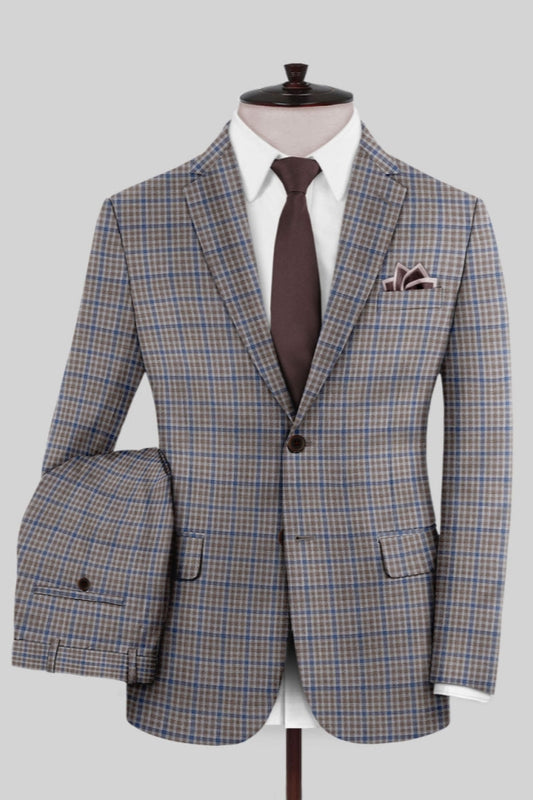 Glamorous Brown Plaid Notched Lapel Business Suits
