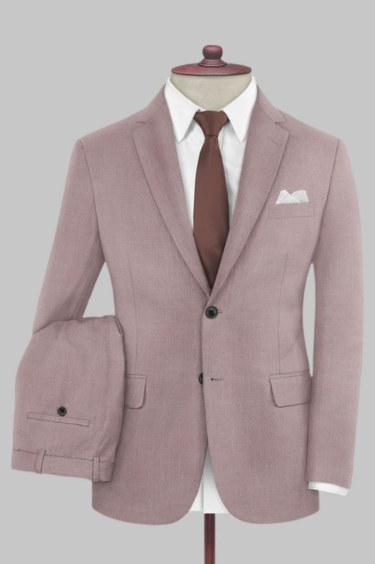 Bespoke Light Pink Wool Notched Lapel Prom Suits