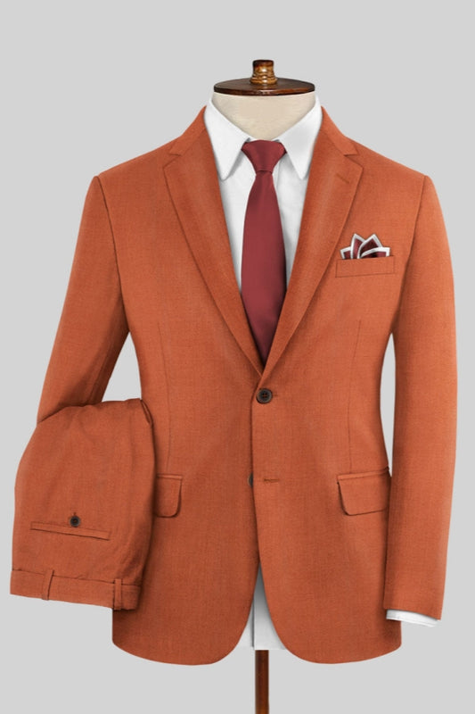 Stylish Orange Wool Notched Lapel Slim Fit Prom Men Suits