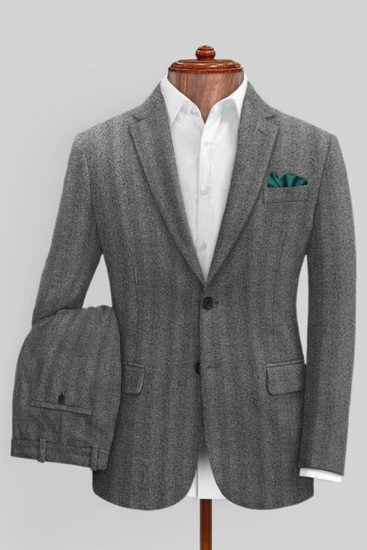 Trendy Gray Striped Notched Lapel Business Men Suits
