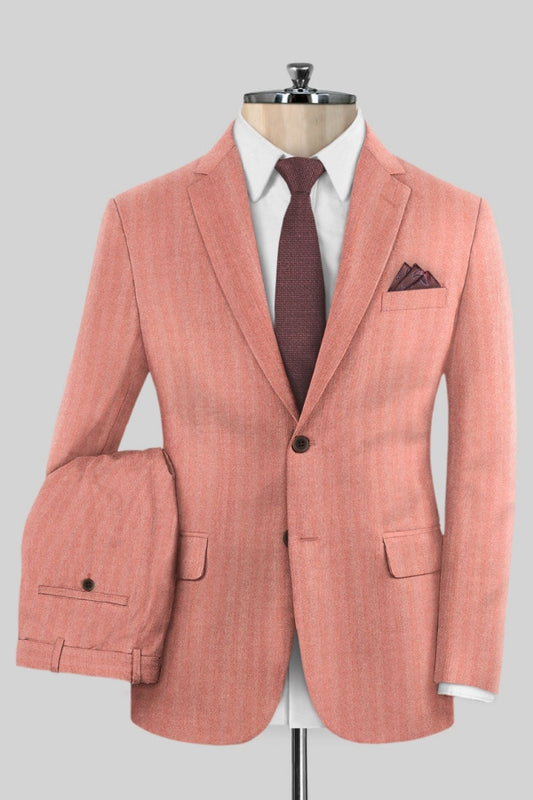 Chic Pink Striped Notched Lapel Slim Fit Business Suits