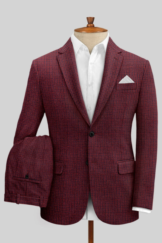 Slim Fit Red Plaid Notched Lapel Handsome Business Suits