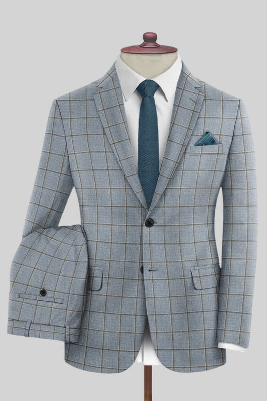Newest Blue Chic Plaid Notched Lapel Business Suits