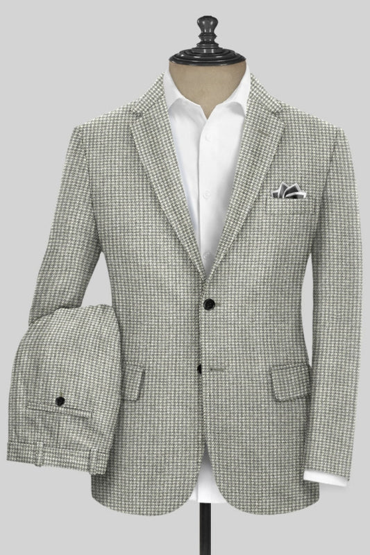 Light Gray Houndstooth Notched Lapel Wool Business Men Suits
