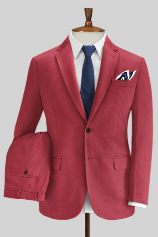 Modern Rose Red Wool Notched Lapel Prom Men Suits