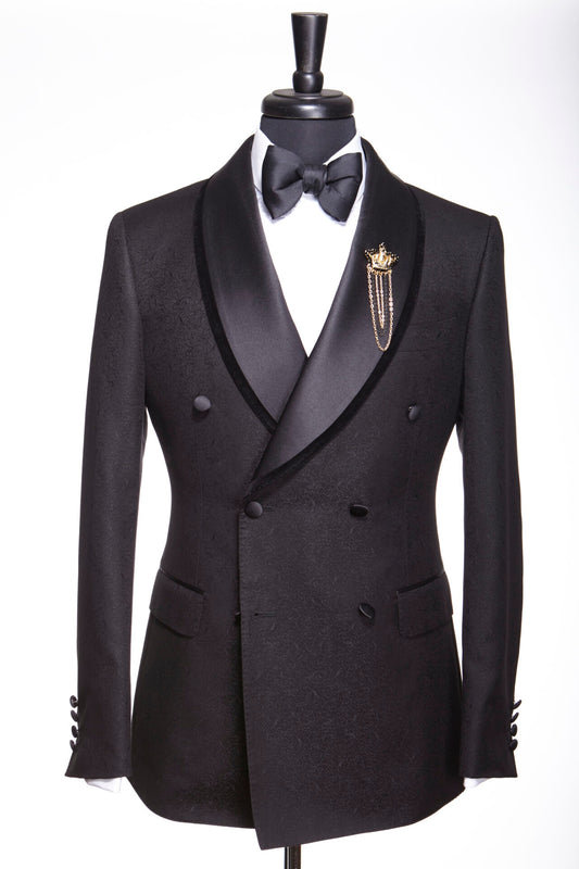 Trendy Black Jacquard Double Breasted Shawl Lapel Wedding Suits