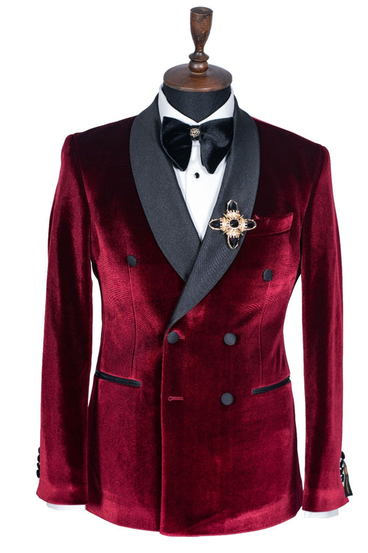 Glamorous Burgundy Velvet Double Breasted Shawl Lapel Wedding Suits