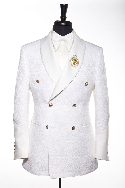 Trendy White Jacquard Double Breasted Shawl Lapel Wedding Suits