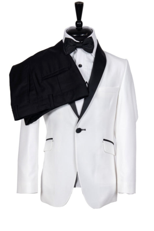 Handsome White Shawl Lapel Wool One Button Classical Wedding Suits