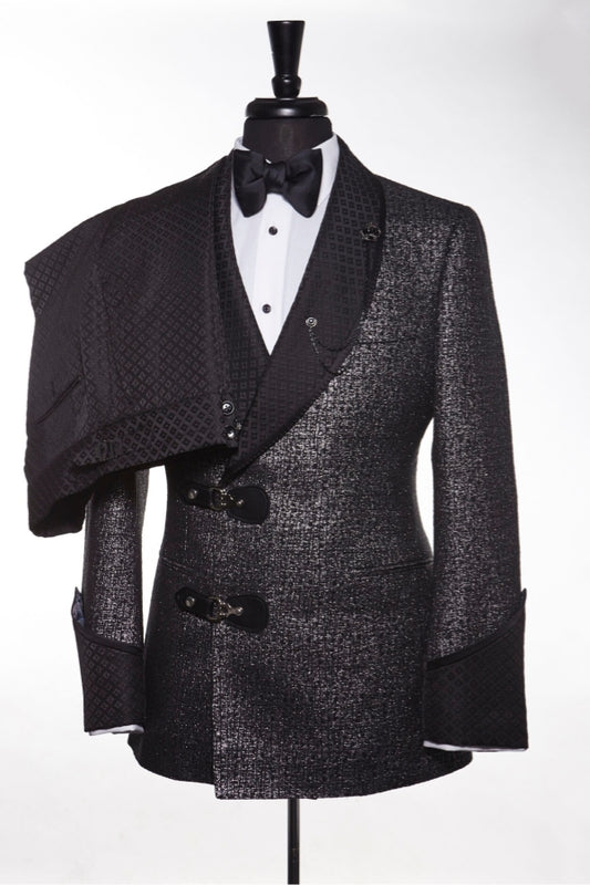 Unique Designed Sparkling Black Jacquard Shawl Lapel Wedding Suits